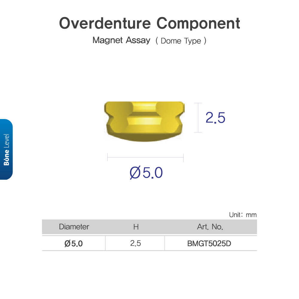Magnet Assay | Bone Level | Dome | 5mm x 2.5mm | Bright | Dentium